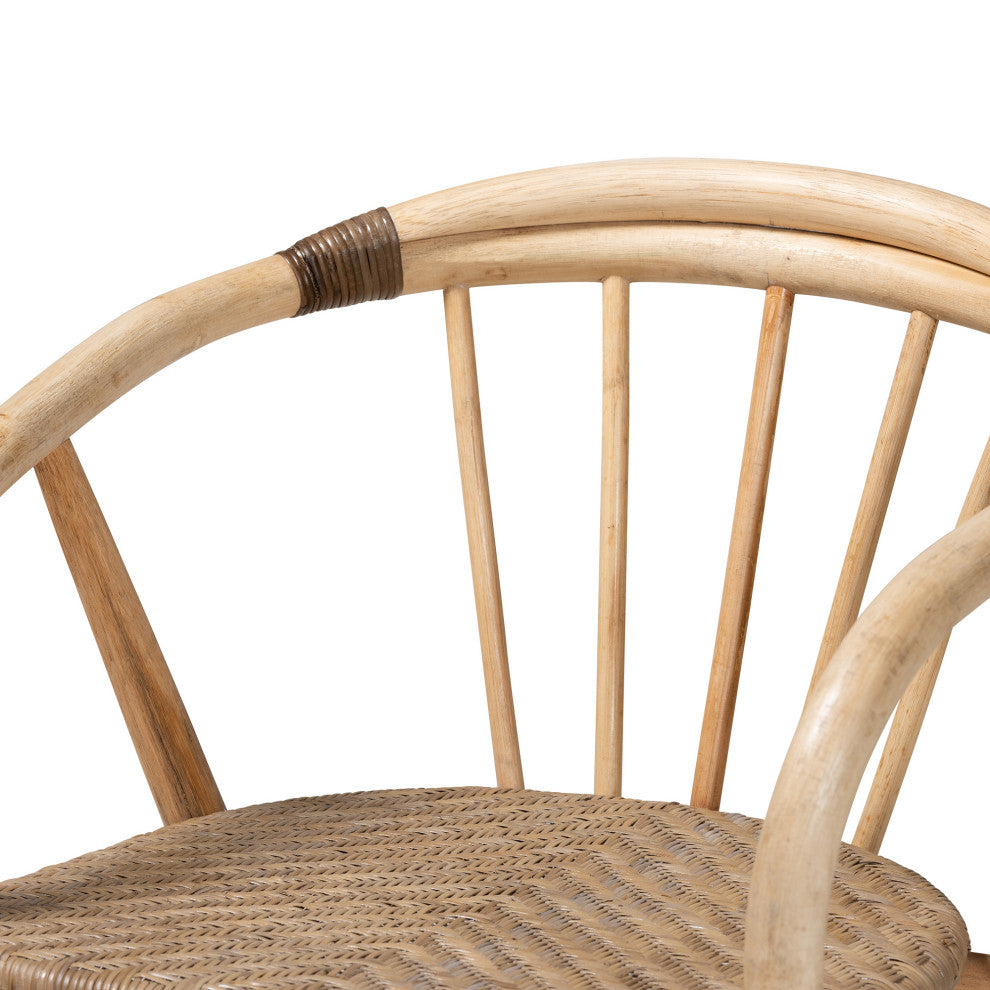 Kyoto Modern Bohemian Natural Brown Rattan 2-Piece Dining Chair Set
