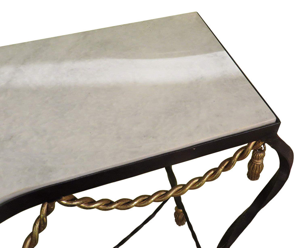 Black Gold Iron Swag Tassel Console Table Ornate Marble Metal Sofa Rope 36"