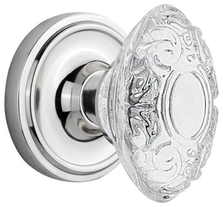 Classic Rosette Interior Mortise Crystal Victorian Knob, Bright Chrome, 2.25"
