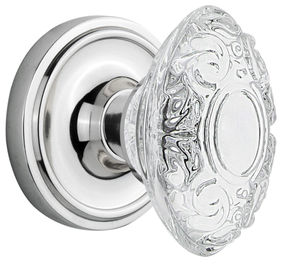 Classic Rosette Interior Mortise Crystal Victorian Knob, Bright Chrome, 2.25"