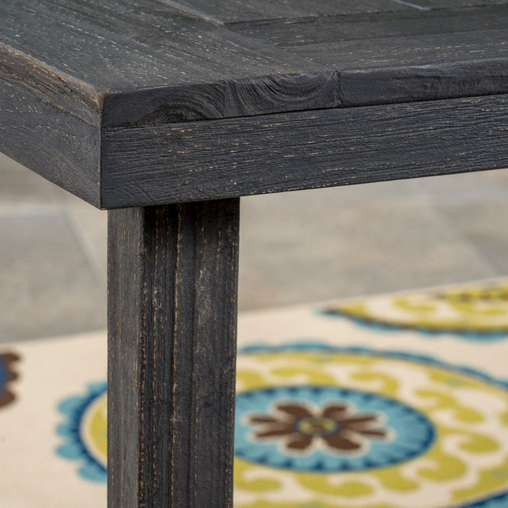GDF Studio Ann Outdoor 69" Acacia Wood Dining Table, Sandblast Dark Gray Finish