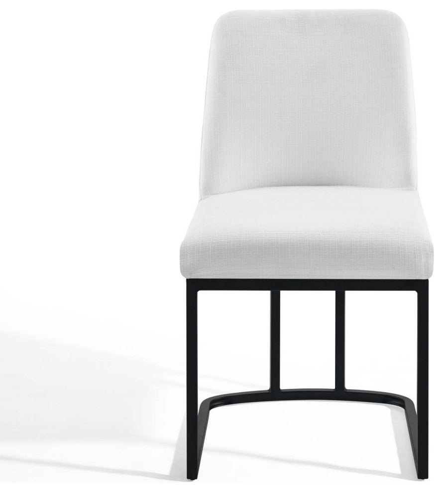 Side Dining Chair, Set of 2, Fabric, Metal, Black White, Cafe Bistro Restaurant