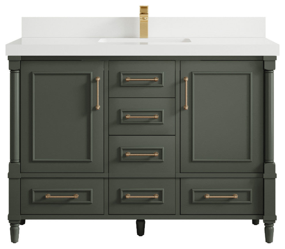 Aberdeen 48 Single Sink Bath Vanity in Pewter Green 2" White Quartz
