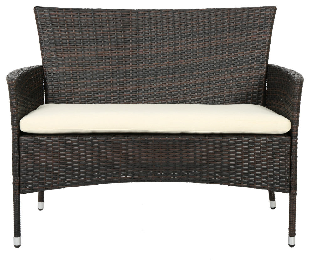 GDF Studio 4-Piece Olivera Outdoor Multi-Brown Wicker Chat With Cushions Set