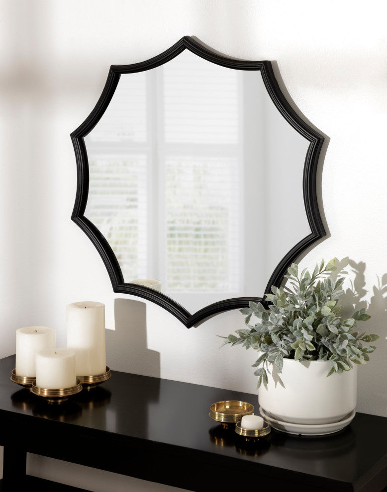 Lalina Scalloped Round Framed Accent Mirror, Black 24 Diameter