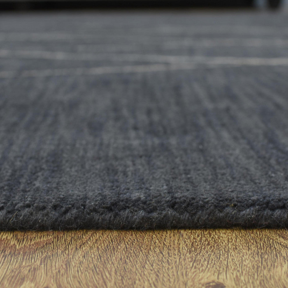HAND KNOTTED LOOM WOOL ECO-FRIENDLY AREA RUGS - Rectangle, Charcoal, Geometric
