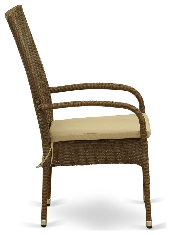 Oslo Patio Chair With Cushion, Brown Wicker, And Beige Cushion Set of 2