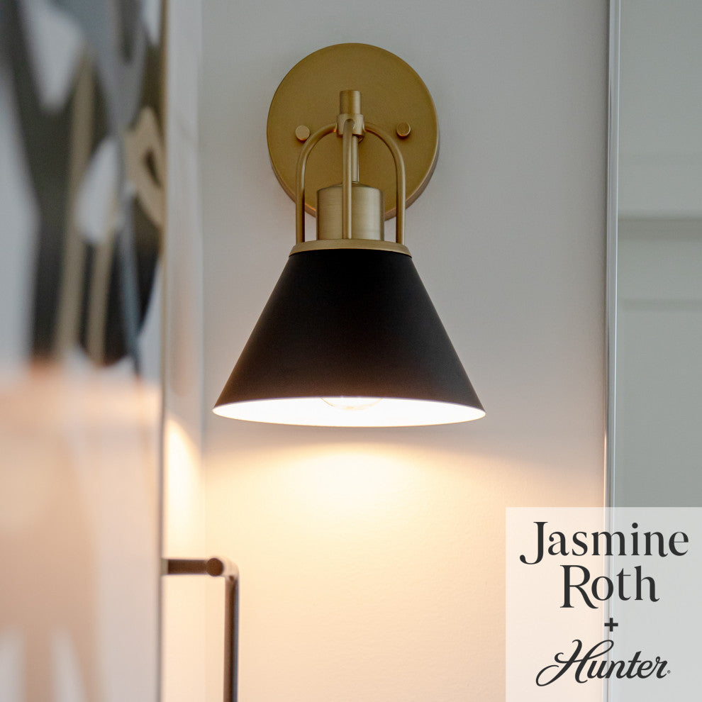 Carrington Isle Flat Matte Black and Luxe Gold 1 Light Sconce Wall Light Fixture