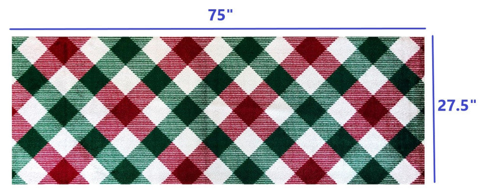2' x 6' Red and Green Plaid Washable Runner Rug