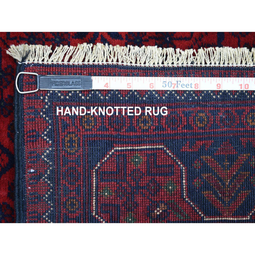Deep and Saturated Red, Afghan Khamyab, Pure Wool Hand Knotted Rug, 3'3"x5'0"