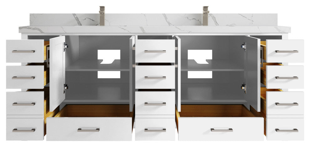 Willow Collections Malibu Vanity, White, Calacatta Quartz, 84"