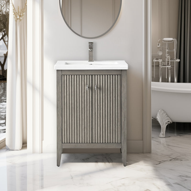 Vanity Art Freestanding Vanity, Driftwood Gray, 24", Single Sink, Brushed Nickel