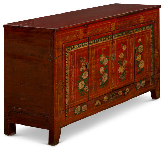 Elmwood Distressed Red Dong-Bei Oriental Cabinet