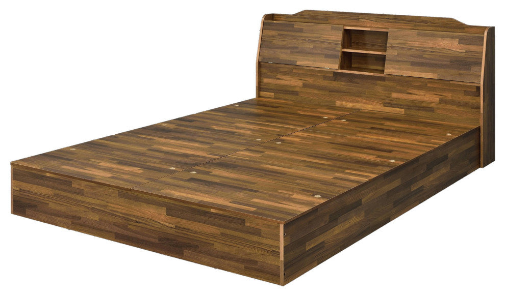 Bd00542Q Queen Bed With Storage, Walnut Finish, Hestia