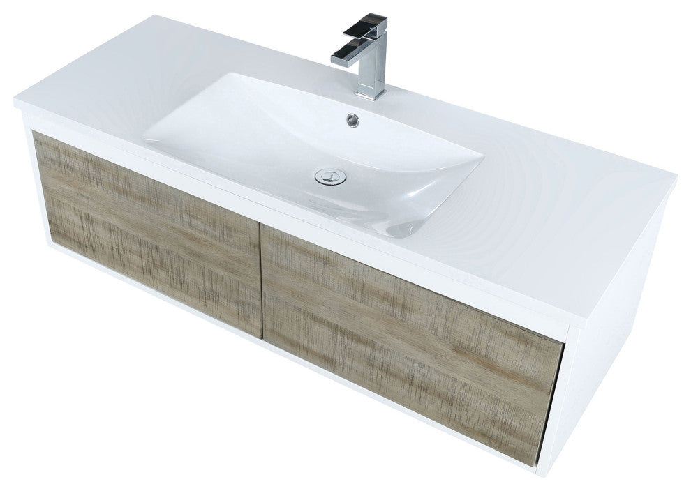 Scopi 48 Rustic Acacia Vanity, Acrylic Top With Sink, Gun Metal Faucet Set
