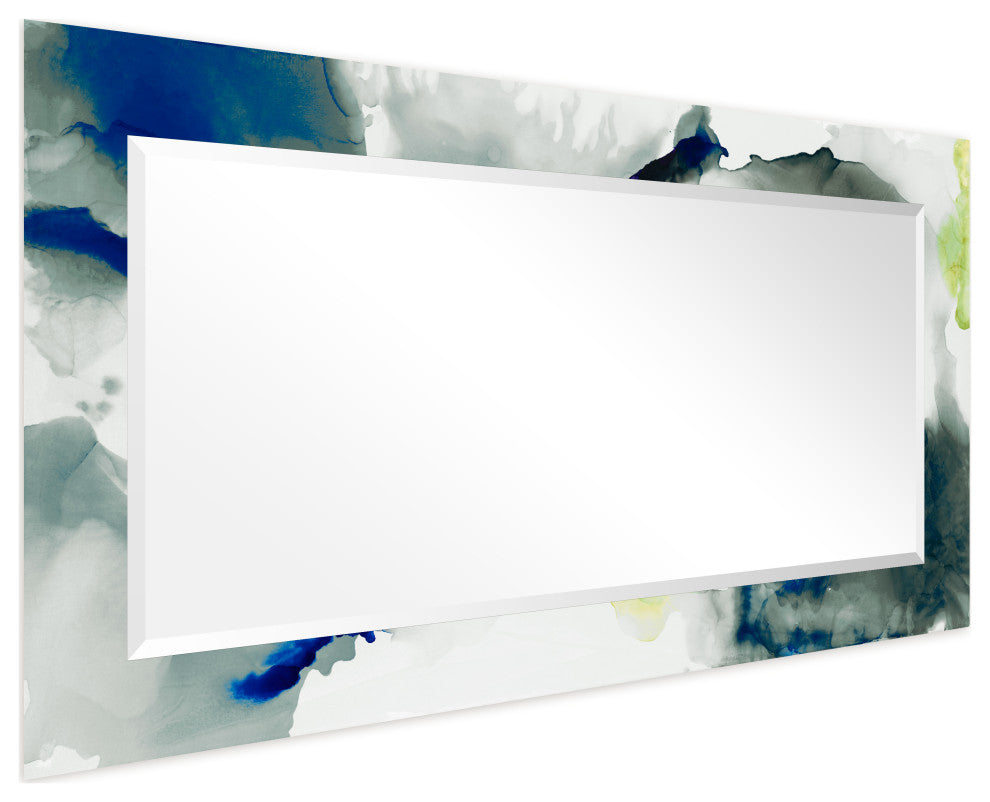 "Ephemeral" Beveled Mirror on Printed Abstarct Tempered Art Glass, 54"x28"