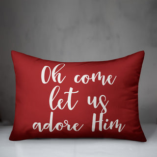 Oh Come Let Us Adore Him, Red 14x20 Lumbar Pillow