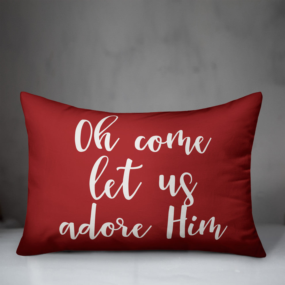 Oh Come Let Us Adore Him, Red 14x20 Lumbar Pillow