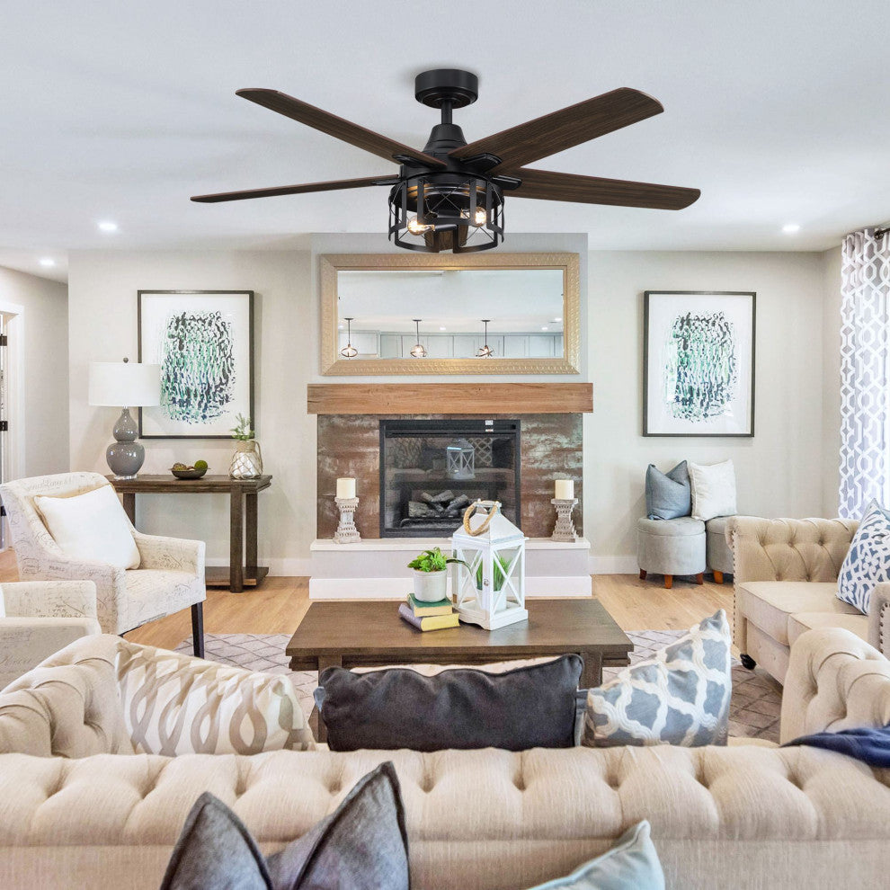 52 in. Reversible Blades Matte Black Ceiling Fan with Remote Control