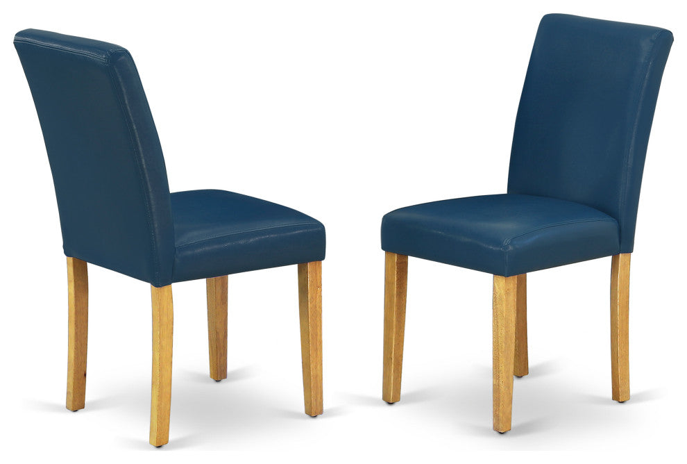 5 Pc Dining Set, Oak Table, 4 Oasis Blue Pu Leather Chairs, Oak Finish