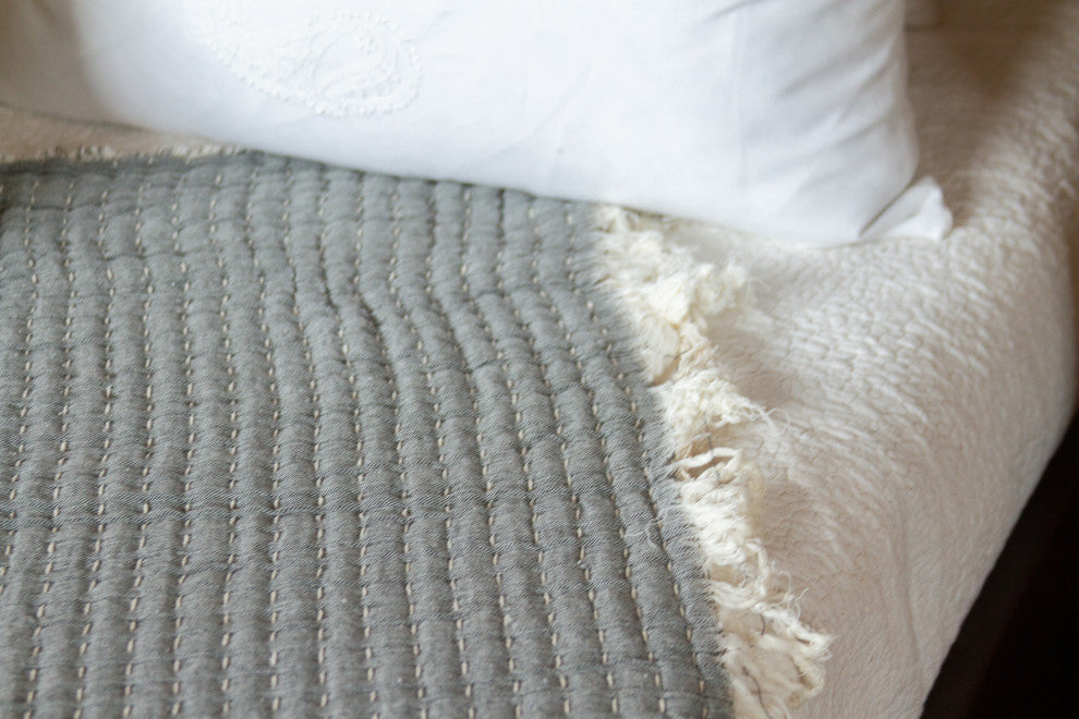 Pewter Quilted Hand-Loomed Cotton Throw