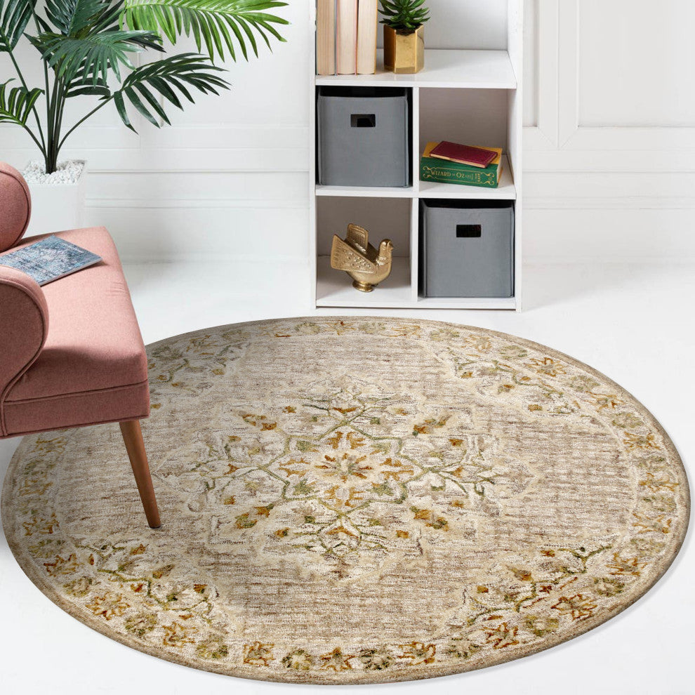 Traditional Cottage Medallion Round Rug, 4' Round