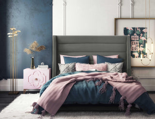 TOV Furniture Koah Grey Velvet Bed in Queen