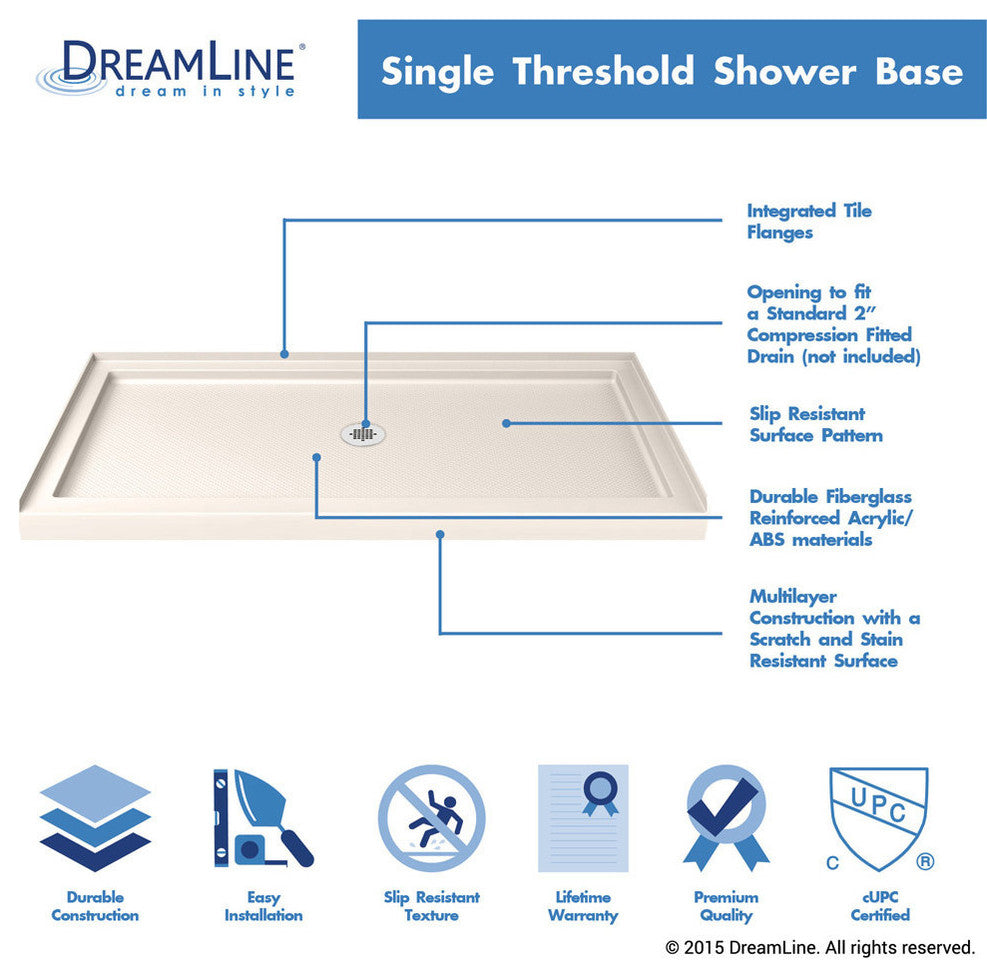 Single Threshold Shower Base, Biscuit Color Center Drain