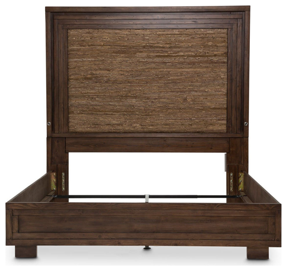 Aico Amini Carrollton Queen Panel Bed w Fabric Insert in Rustic Ranch
