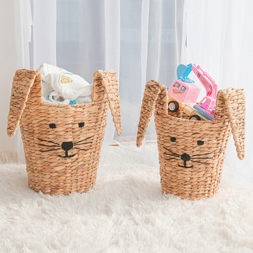 2-Piece Set Round Tapered Bunny Baskets, Natural