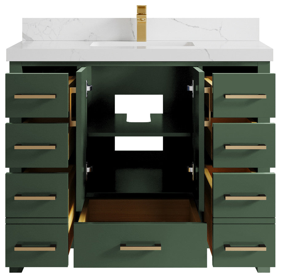 Willow Collections Malibu Vanity, Green, Calacatta Quartz, 42"