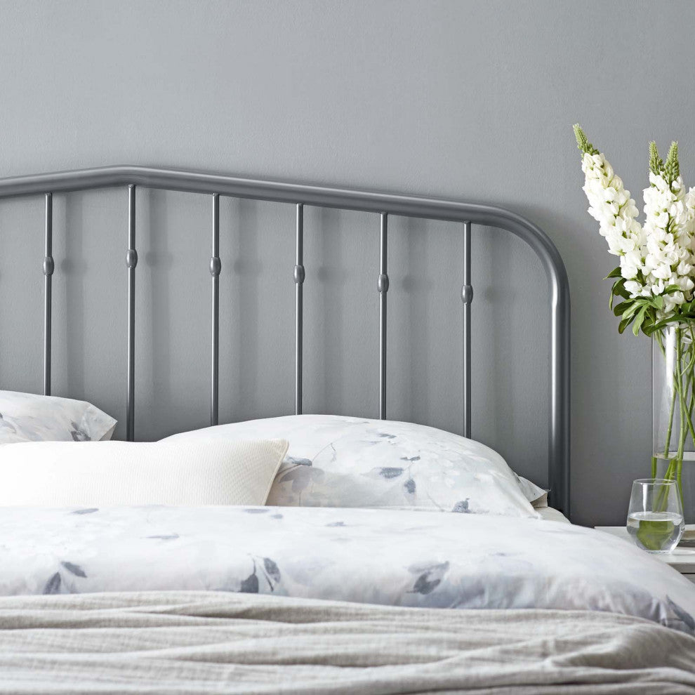 Headboard, King Size, Metal, Gray, Modern Farmhouse, Bedroom Master