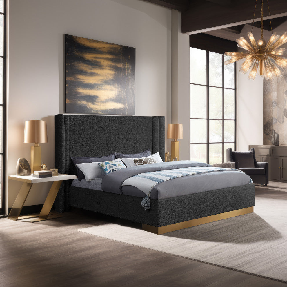 Halton Boucle Fabric Bed, Black, Queen