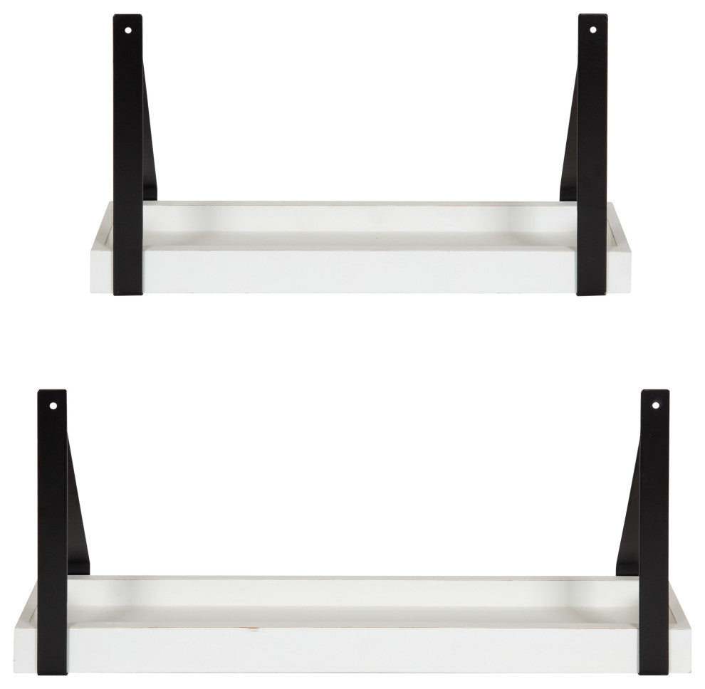 Sudbury Wood and Metal Wall Shelf Set, White/Black 2 Piece