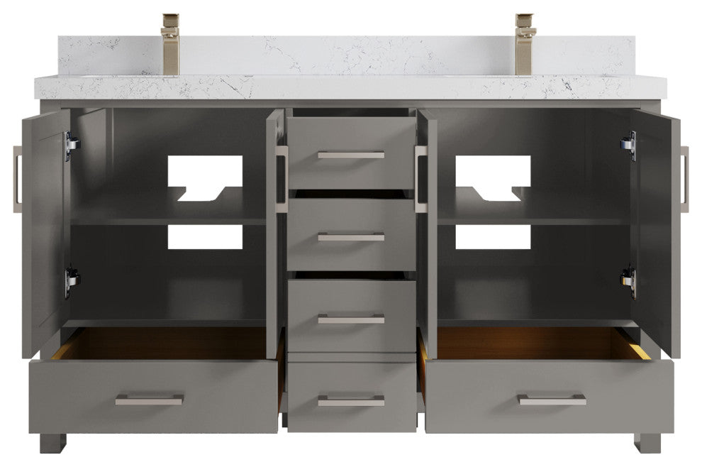 Malibu 60 Double Sink Bathroom Vanity in Elephant Skin Gray 2" Empira Quartz