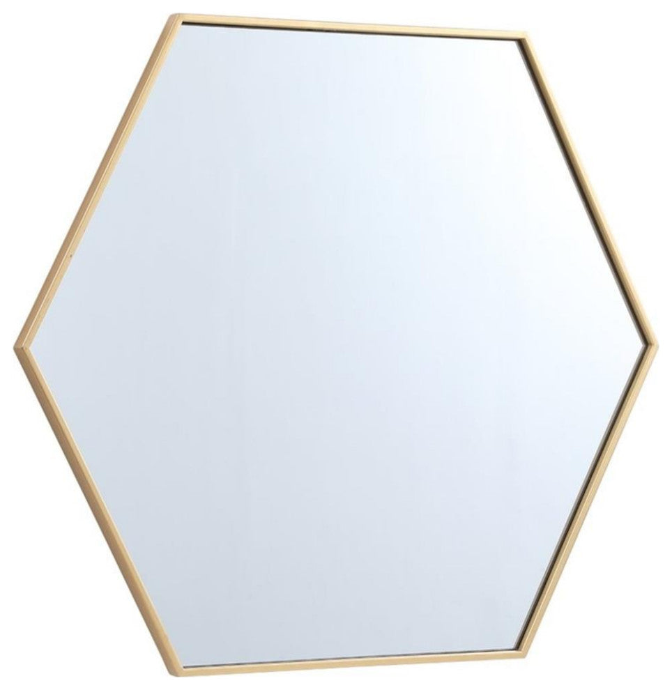 Elegant Decor Eternity 32" x 38" Hexagonal Metal Frame Mirror in Brass