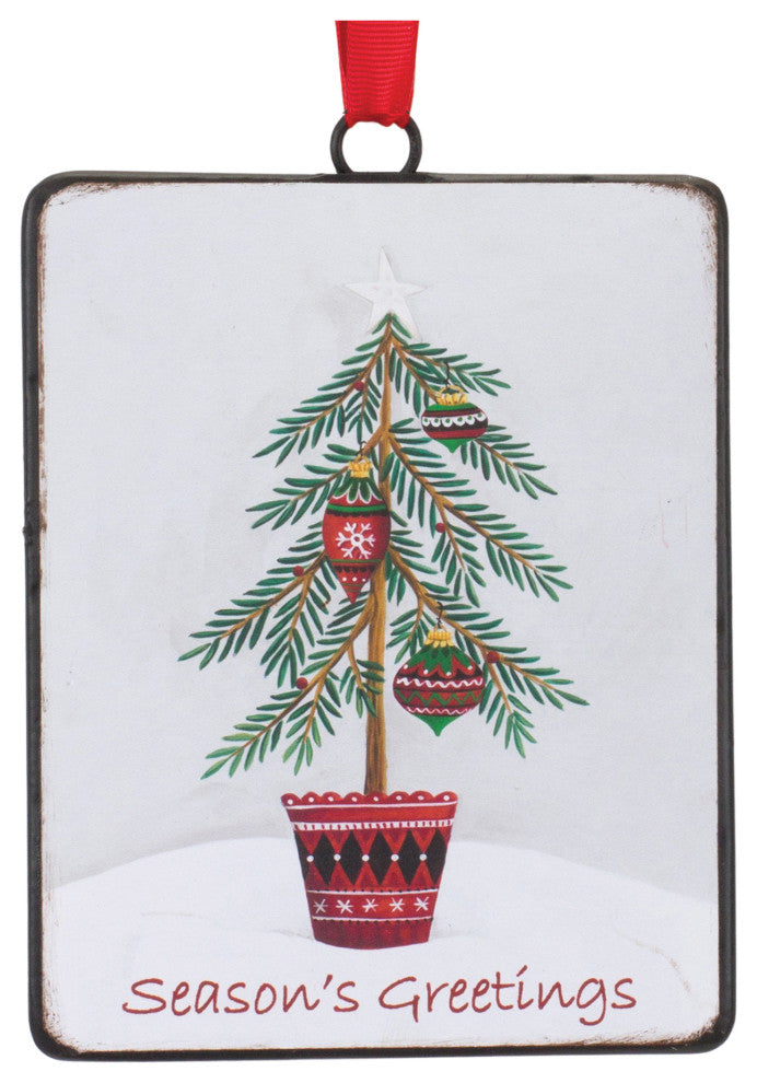 Seasons Greetings Pine Tree Ornament, Set of 12
