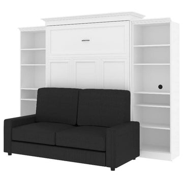 Atlin Designs Wood Queen Murphy Bed with Sofa & Organizers in White/Gray