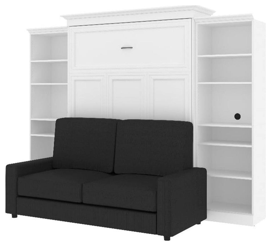 Atlin Designs Wood Queen Murphy Bed with Sofa & Organizers in White/Gray