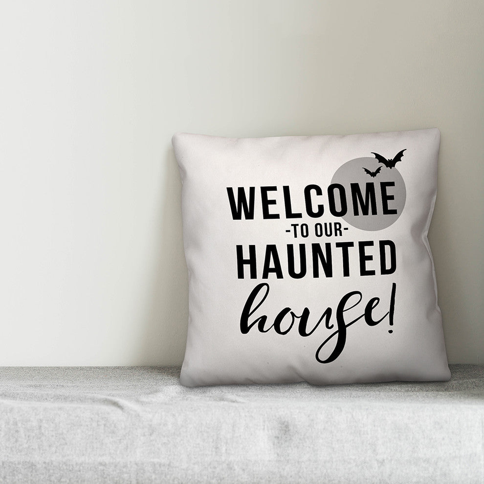 Welcome to our Haunted House Throw Pillow