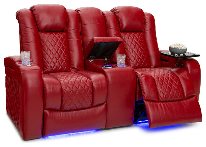 Seatcraft Anthem Home Theater Seating Leather Power Recline Loveseat, Red