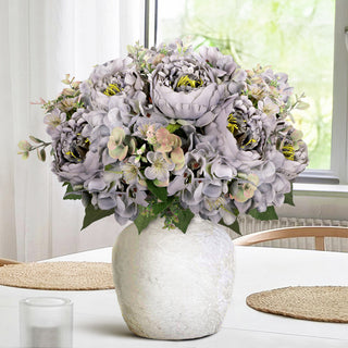 Set of 2 Grey Artificial Peony Hydrangea Flower Stem Bush Bouquet 17"