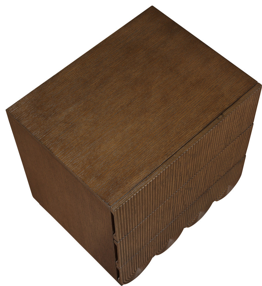 Scallop Oak Veneer Chest, Brown, Night Stand