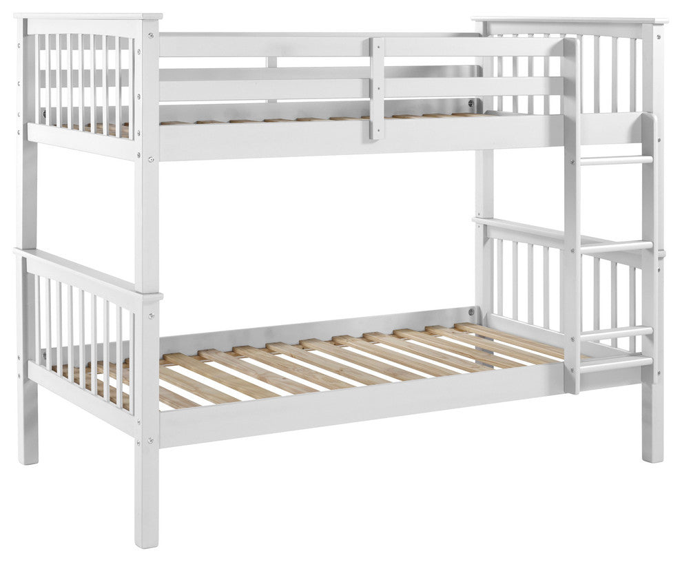 Solid Wood Twin over Twin Mission Design Bunk Bed - White