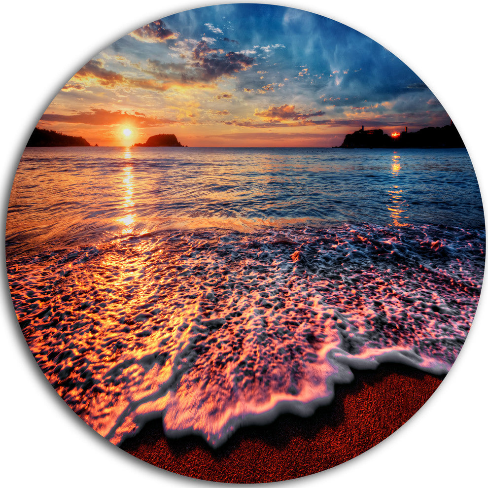 Peaceful Evening Beach View, Seashore Round Wall Art, 11"