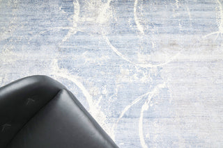Fine Pure Silk Hand-Knotted Silk Blue/Gray/Ivory Area Rug