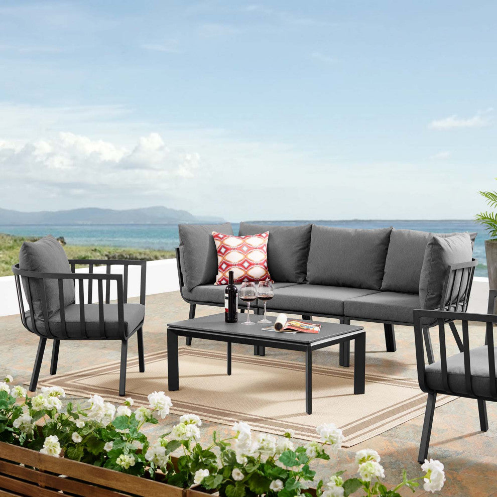Lounge Sectional Sofa Chair Set, Aluminum, Metal, Gray, Modern, Outdoor