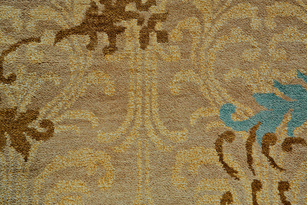 Weave & Wander Timeo Floral Hand Knot Oriental Rug, Brown/Green, 5'6"x8'6"