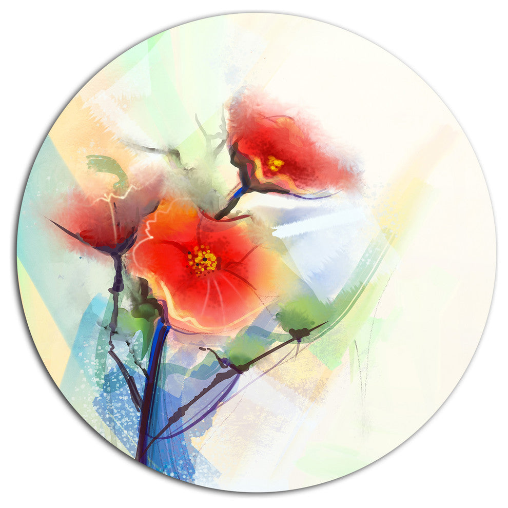 Red Poppy Flowers On Grunge Back, Flower Round Wall Art, 36"