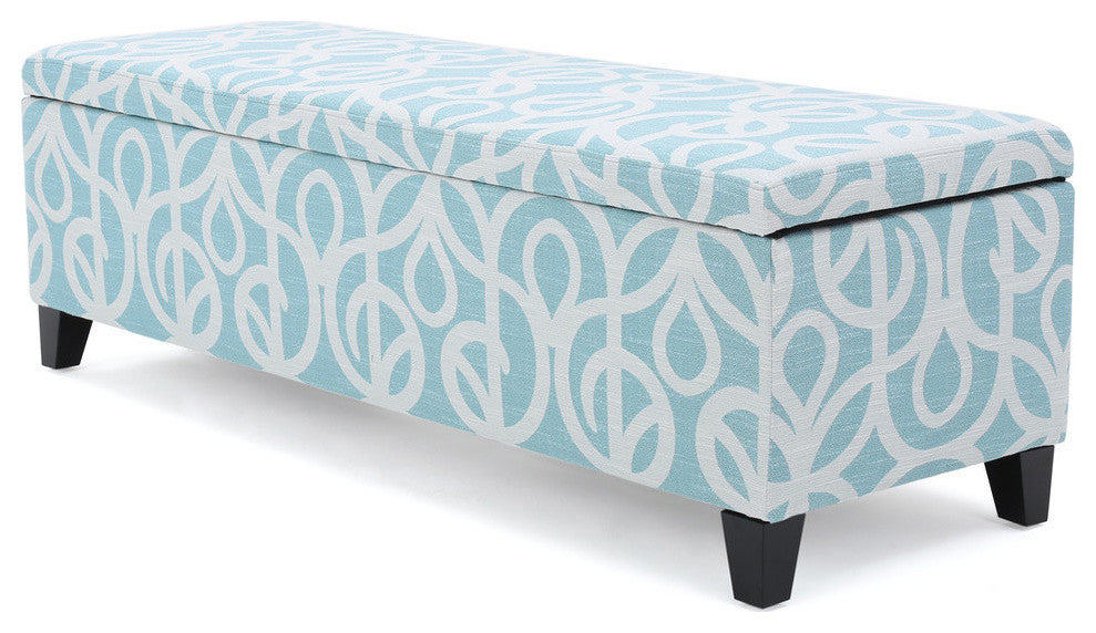 GDF Studio Clor Chic and Modern Storage Ottoman, Azure & White Pattern